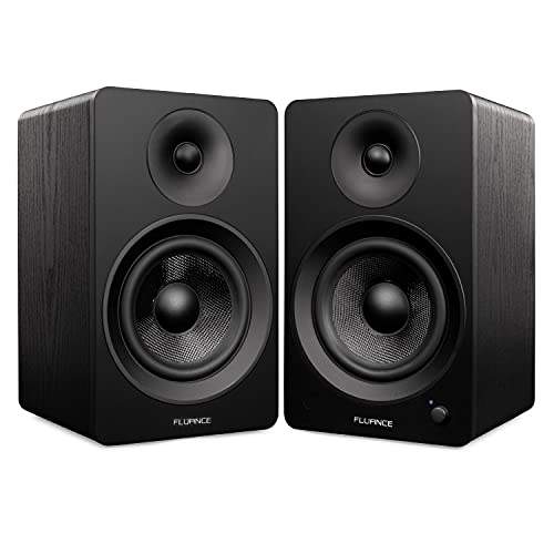 Fluance Ai61 Powered 2-Way 2.0 Stereo Bookshelf Speakers with 6.5" Drivers, 120W Amplifier for Turntable, TV, PC and Bluetooth 5 Wireless Music Streaming - RCA, Optical, USB & Sub Out (Black Ash) - color: Black Ash, size: Without Stand