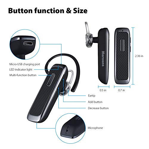 Bluetooth Headset, Hands-Free Wreless Bluetooth Earpiece with 18 Hours Playtime and Noise Cancelling Mic for iPhone Samsung Android Cell Phone Truck Driver - Black - color: Black