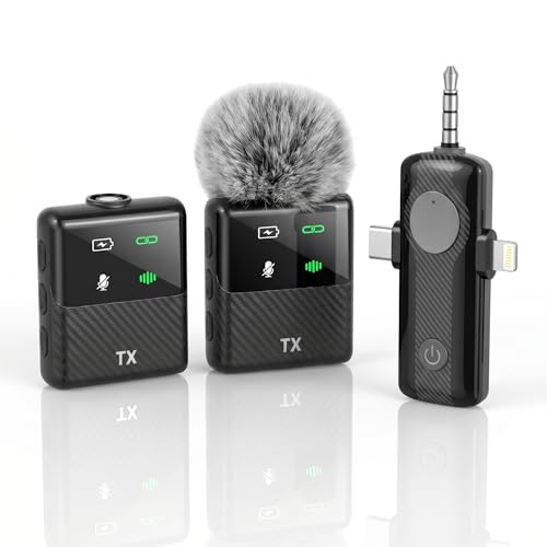 DORNLAT Wireless Lavalier Microphone, 3 in 1 Plug Play Lapel Mic for iPhone/Android/Camera, Noise Cancelling, Mini Compact Lavalier Mic for Vlog, YouTube, TikTok, Live Streaming, Record Interview