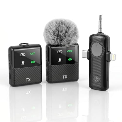 DORNLAT Wireless Lavalier Microphone, 3 in 1 Plug Play Lapel Mic for iPhone/Android/Camera, Noise Cancelling, Mini Compact Lavalier Mic for Vlog, YouTube, TikTok, Live Streaming, Record Interview