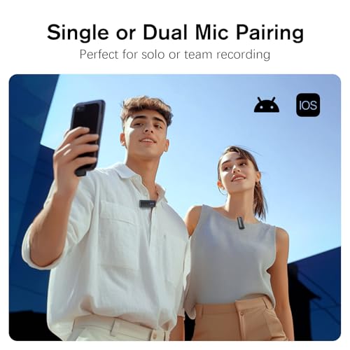 Wireless Lavalier Microphone Kit, Lightning & USB-C Receivers, 22H | Mini Mic for iPhone/Android/iPad with Noise Reduction, 22H Battery, 131ft Range, Lapel Microphone for Video Recording, Vlog