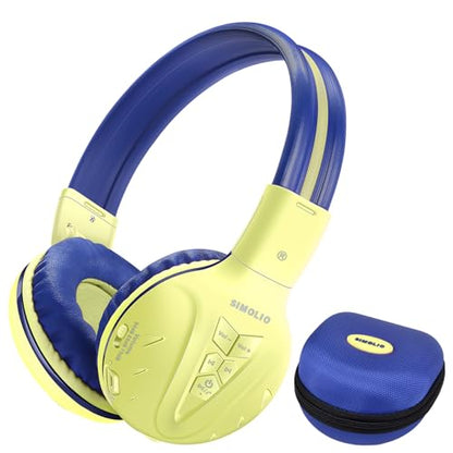 SIMOLIO Wireless Kids Headphones, Foldable Stero Wireless Headset with Mic and 3- Level Volume Limited, 30H Playtime, 3.5mm Cord & Share Port, Travel Case, Bluetooth 6.0 for School Game iPad Tablet | Foldable Stero Headsets with Mic , 30H Playtime, 3.5mm