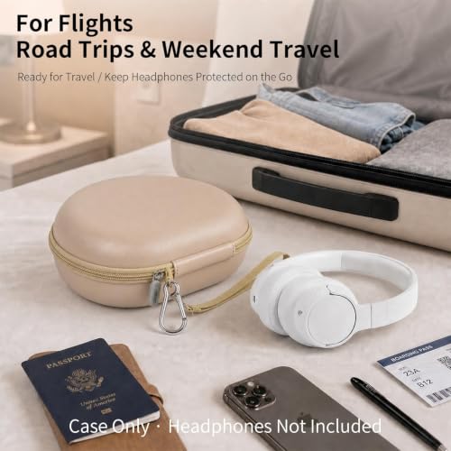 Comecase Headphone Case Compatible with JBL Tune 720BT 770NC, Khaki | Hard Shell Travel Storage for Foldable Over-Ear Headphones, with Mesh Pocket for Cables. Case Only, Headphones Not Included - color: Khaki