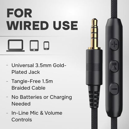 Artix Over Ear Headphones Wired with Mic, Corded Head Phones (3.5mm Jack) - color: Onyx Black
