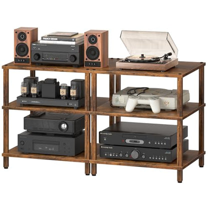 LELELINKY 3-Tier AV Media Player Stand Set of 2, Brown Stereo Cabinet, Wooden TV Stand,Game Console Shelf, Multifunctional Entertainment Center, Suitable for Home, Conference Room, Game Studio - color: Brown, size: 3 Tier