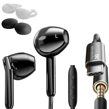 Earbuds Wired with Microphone Noise Cancelling Stereo Bass In-Ear Earphones | Installable Ear Hooks,Clear Calling,Comfortable Fit Wired Headphones Heavy Bass,ENC Noise Reduction Phone Call