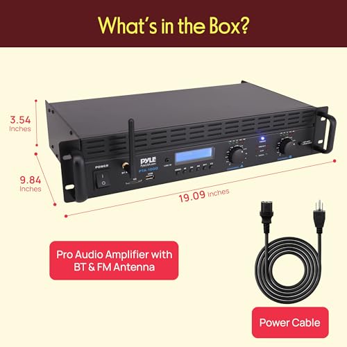 Pyle 2-Channel Rack Mount Power Amplifier with Bluetooth - 2000W Bridgeable with TRS XLR Input, Speakon Outputs, USB-A Input with MP3 Player, Bridge Mode, Cooling Fan, LED Level Meters - PTA1000BT - color: Matte Black