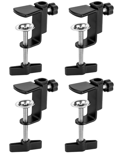 QWORK Universal Desk C-Clamp with 1/2" Thread Hole, 4 Pack Adjustable Metal Mounting Table Clamp, Desk Light Clamp Mount Holder for Swing Arm Magnifying Desk Lamp Microphone Camera