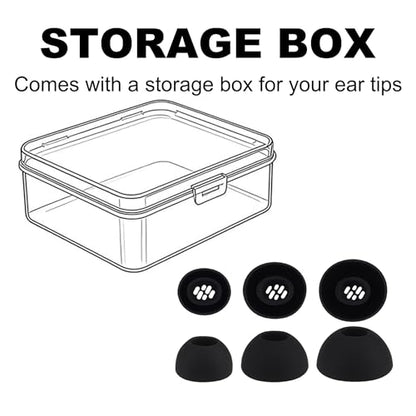 Replacement Ear Tips Compatible with OnePlus Buds Earbuds | Soft Silicone Eartips for OnePlus Buds 4 / Nord Buds 3 Pro / Buds Pro 3 / Buds 3 Earbuds, Storage Box (3Pairs, Black, S/M/L)