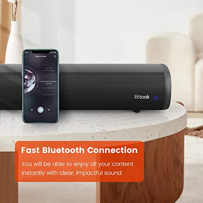 LITTOAK HDMI 16 Inch Soundbar for Smart TV | Small Home Audio Sound Bar TV Speakers, Optical/HDMI/Aux/USB/Bluetooth, for TV, PC, Projectors, Includes Remote Control