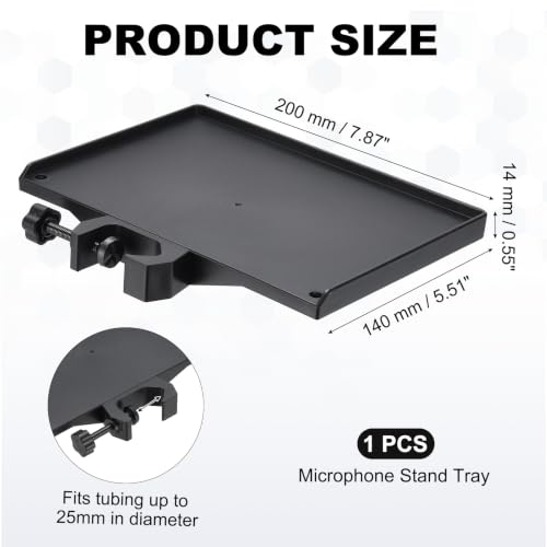 Microphone Stand Tray 7.9x5.5in Microphone Stand Plastic Tray Black | Bubble Bag ABS Plastic Adjustable Clamp-On for Live Streaming Concert Karaoke