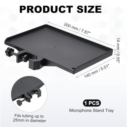 Microphone Stand Tray 7.9x5.5in Microphone Stand Plastic Tray Black | Bubble Bag ABS Plastic Adjustable Clamp-On for Live Streaming Concert Karaoke