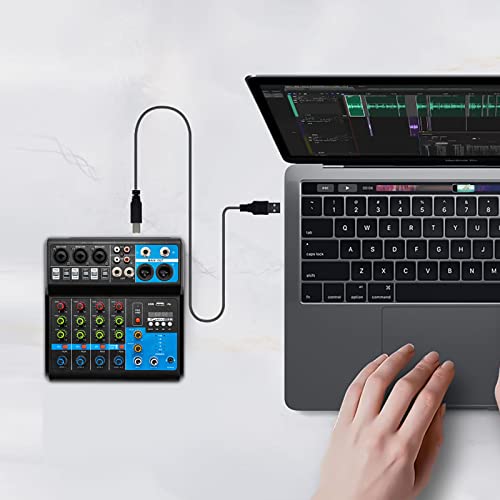 Professional Mini Audio DJ Mixer, 5 Channel Bluetooth Controller Sound Board Console System, USB Interface, 2 XLR Mic/Line, MP3 Player w/48V Phantom For Karaoke Stereo live Studio Streaming Recording