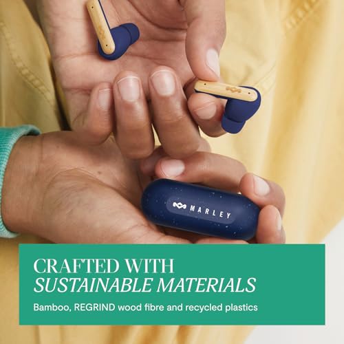 House of Marley Little Bird True Wireless Earbuds, Touch Controls, Built-in Mic, 24 Hours Playtime with Case, USB-C Quick Charge, Sustainable Materials, Movie and Gaming Mode (Blue) - color: Blue