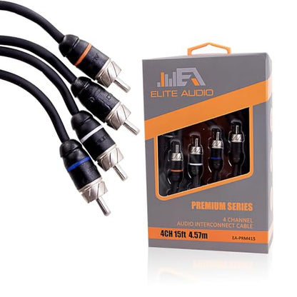 Premium Series 15ft. 4-Channel Car Audio RCA Cable – Double Shielded, Oxygen Free Copper, Noise Reducing Audio Cable for Amplifiers, Subwoofers, Speakers, and Processors – PRM415 - size: 15' (ft), style: 4-Channel