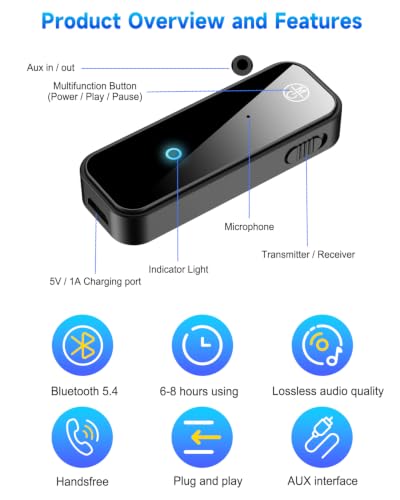AUX Bluetooth 5.0 Adapter for Car, 2 in 1 Wireless Transmitter and Receiver for Flight Headphones Home Audio Speaker, Portable Audio Bluetooth Receiver (with Aircraft, AUX and Cable) - style: C(Aircraft+AUX)