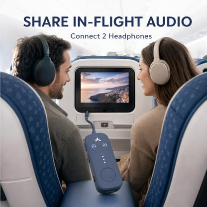 Avantree Relay - Airplane Bluetooth Adapter for 2 AirPods or Headphones | Qualcomm aptX Adaptive, 25H Battery, Firmware Upgrades, Volume Controls, 3.5mm AUX Audio Transmitter for Flight Travel & Gym - color: 3-Midnight Blue