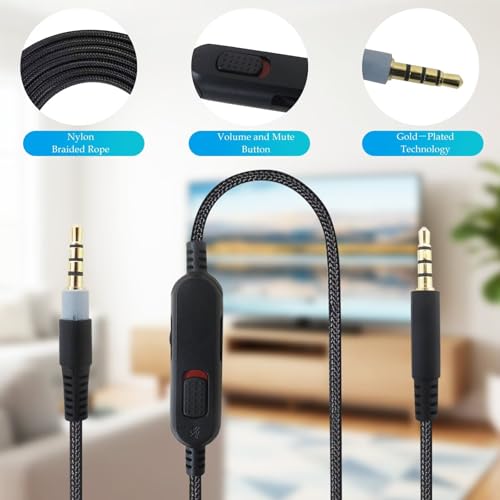 Replacement for G Pro X Cord, Detachable Gaming Headset Cable Replacement for Logitech G Pro/ G433/ G233, 3.5mm(1/8") Nylon Braided Wire with Inline Mute Switch and Volume Controller, 6FT