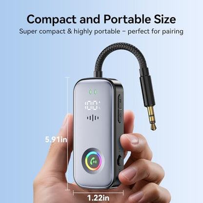 Bluetooth Transmitter Receiver,Supports 2 AirPod/Headphone,HD Battery Level Display,Low Latency, 3.5mm Audio Interface Bluetooth Audio Adapter,for Airplane,TV,Car,Gyms,Home Audio Stereo Systems