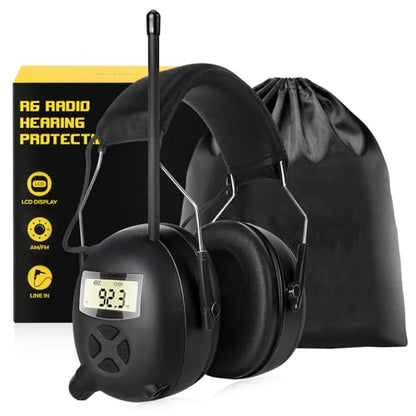 BJKing AM/FM Radio Headphones with Digital Display, 30dB AM FM Hearing Protection Safety Ear Muff, Ear Protection Headphone for Mowing, Landscaping, Shooting and Construction-Black - color: Black