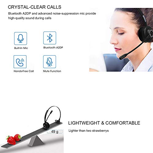 MERAIJIN Trucker Bluetooth Headset Wireless Headset with Microphone | OverHead Headphones with Noise Cancelling Sound On Ear Car Earphones Office Earpiece for Cellphone Call Center Bluetooth V5.0