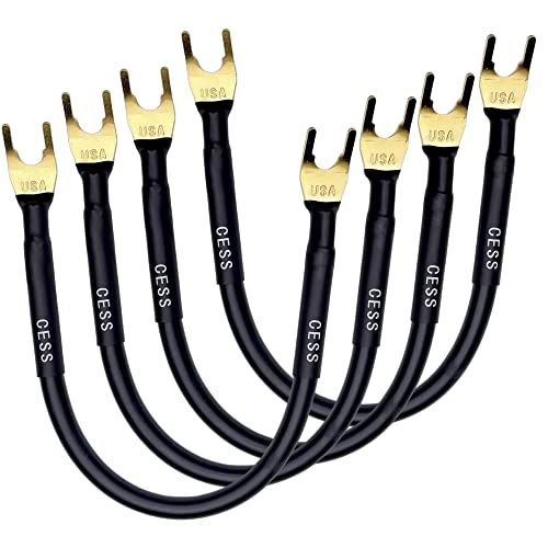 CNCESS Large Fork Speaker Cable Jumpers, 8 Inches | Fork Spade Plug To Spade Plug, 4 Pack, Premium, 8 Gauge