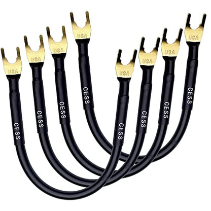 CNCESS Large Fork Speaker Cable Jumpers, 8 Inches | Fork Spade Plug To Spade Plug, 4 Pack, Premium, 8 Gauge