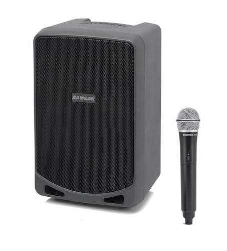 Samson Expedition XP106w 100 Watt Rechargeable Bluetooth Speaker with Wireless Handheld Microphone, Black | Key details: 100 watts with Bluetooth, Wireless HH mic (rechargable battery)