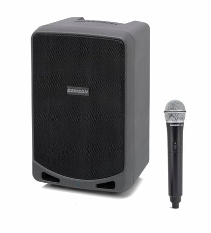 Samson Expedition XP106w 100 Watt Rechargeable Bluetooth Speaker with Wireless Handheld Microphone, Black | Key details: 100 watts with Bluetooth, Wireless HH mic (rechargable battery)