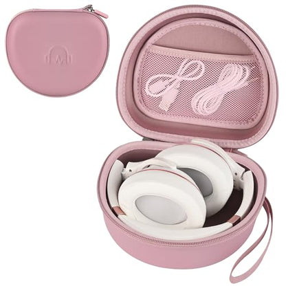 Hard Headphone Case for JLab JBuds Lux ANC/Raycon The Everyday, Pink | Foldable Over-Ear Headphones Travel Carrying Case, Mesh Pocket, Hard Eva Shell - color: Pink
