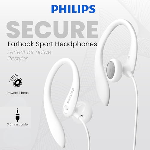 PHILIPS SHS3200WT Flexible Earhook Headphones, White - color: White, style: 3.5MM NO-MIC