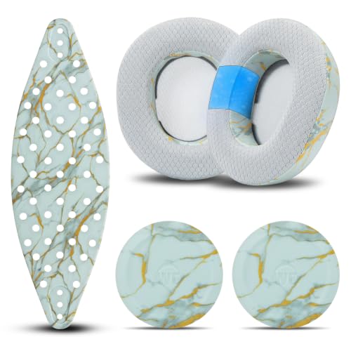 WC Mod Kit V2 Nova Pro Wireless, Pro Omni & Elite - Gel Earpads & Headband | Made by Wicked Cushions | Side Plates also included. Fits Arctis Nova Pro Wireless, Elite & Pro Omni | Sage Gold Marble - color: Sage Gold Marble