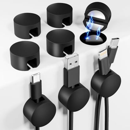 Viaky 8-Pack Magnetic Cable Holder Black,Large Magnetic Cable Management | Silicone Magnetic Cable Holder,Reusable Cord Organizer,Strong Cable Clips Magnets for Nightstand,Desk Wall,Car,Office,Home - size: Enlarged