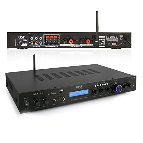 Pyle Bluetooth Home Theater Amplifier - 200 Watts into 5 Channels with Subwoofer Out, Easy Karaoke - Dual Mic, Wireless Streaming, USB/SD with MP3 player, RCA Input, FM Radio, LCD Display - PDA7BU