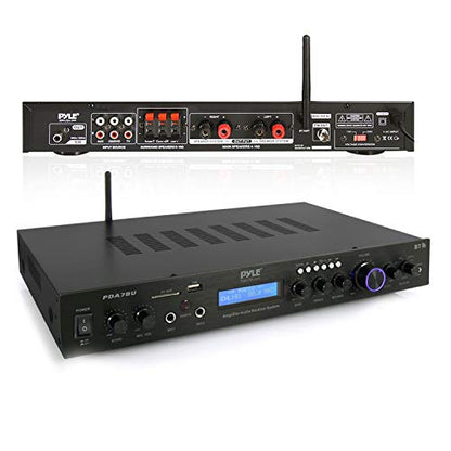 Pyle Bluetooth Home Theater Amplifier - 200 Watts into 5 Channels with Subwoofer Out, Easy Karaoke - Dual Mic, Wireless Streaming, USB/SD with MP3 player, RCA Input, FM Radio, LCD Display - PDA7BU