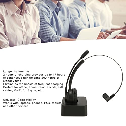 Bluetooth Headset, Cordless Headset with Rotatable Mic, Trucker Headset with Charging Base, for Trucker, Remote Work, Online Meeting, Business Travel