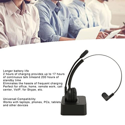 Bluetooth Headset, Cordless Headset with Rotatable Mic, Trucker Headset with Charging Base, for Trucker, Remote Work, Online Meeting, Business Travel