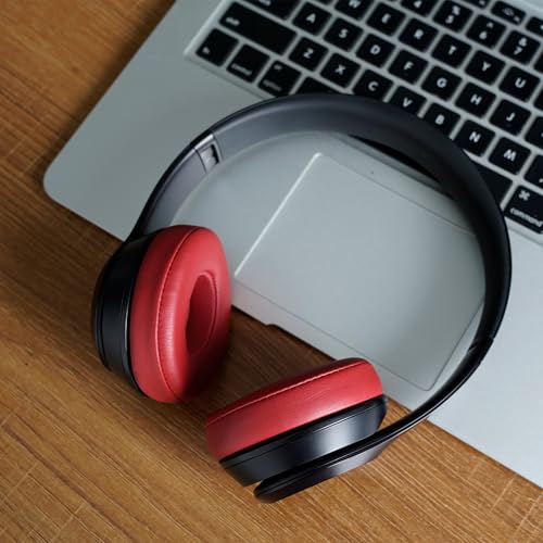 Solo3 Ear Pads Replacement, GVOEARS Earpad Cushion for Beats Solo 2/3 (Red) | Protein Leather Ear Muffs with Strong Tape High Dense Memory Foam - color: Red