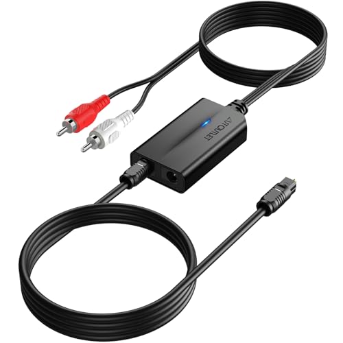 AUTOUTLET 192KHz SPDIF to RCA Converter, 6FT/1.8M Digital to Analog Audio Converter, Built-in Amplifier, 0.7m RCA Cable, Plug and Play, Optical/Toslink to RCA Converter for HDTV, DVD and Game Console