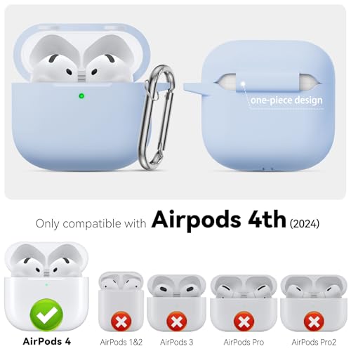 for AirPods 4 Case 2024 with Cleaner Kit & Keychain-Magnetic Azure | Silicone Protective Cover for Apple AirPods 4th Generation Case,for Women Men,One-Piece Design,Shockproof,Dust Proof,Magnetic - color: A1-Magnetic Sky Blue