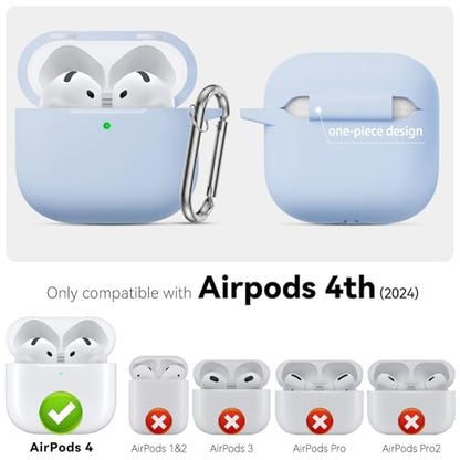 for AirPods 4 Case 2024 with Cleaner Kit & Keychain-Magnetic Azure | Silicone Protective Cover for Apple AirPods 4th Generation Case,for Women Men,One-Piece Design,Shockproof,Dust Proof,Magnetic - color: A1-Magnetic Sky Blue