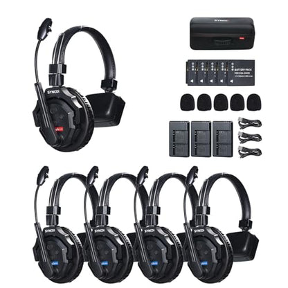 SYNCO XTalk X5 Wireless Headset with Microphone Intercom System 2.4GHz Full Duplex Communication Headset 400M with Noise Cancellation for Movie Shoot Live Show Stage Performance