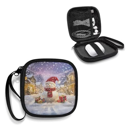 Christmas Snowman Earbud Case Earphone Carrying Case Cell Phone Accessories Storage Bag with Handle for Earphone,Flash Drive,Charging Cable, Key Wall Charger - color: Christmas Snowman