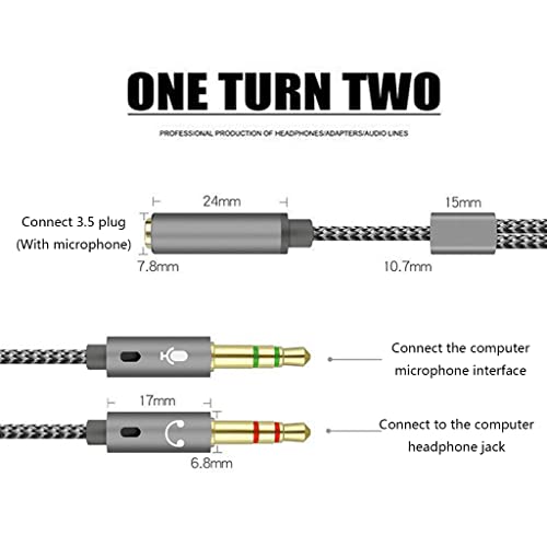 Headset Adapter Y Splitter 3.5mm Cable with Separate Mic and Headphone Connector Mutual Convertors for Gaming Splitter Cable 2 Male 1 Female Adapter 3.5mm Mic
