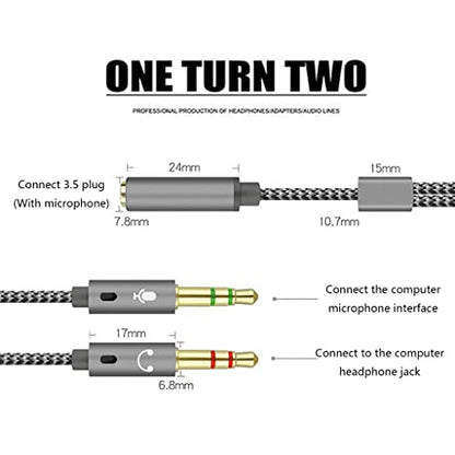 Headset Adapter Y Splitter 3.5mm Cable with Separate Mic and Headphone Connector Mutual Convertors for Gaming Splitter Cable 2 Male 1 Female Adapter 3.5mm Mic