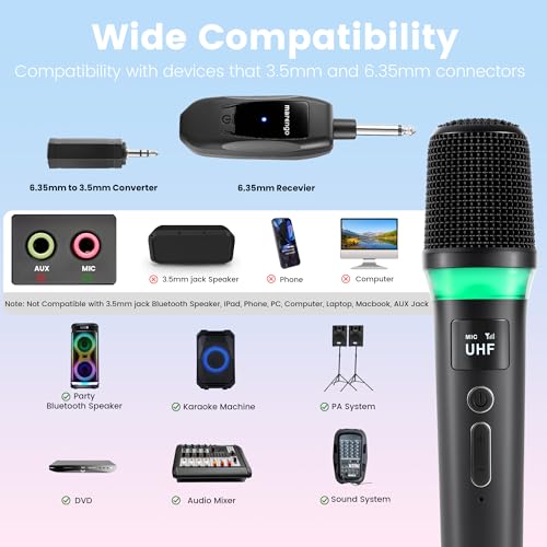 Marengo Wireless Microphones, Volume Control, LED Lights, 40H, 200FT Range