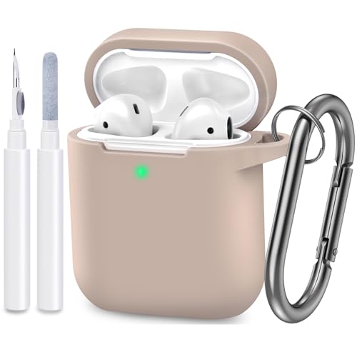 Compatible with AirPods Case Cover, Full Protective Silicone Skin Dust-Proof Designed for Apple AirPods 1st 2nd Generation with Keychain, Front LED Visible, Tan/Milk Tea - color: C-Milk Tea
