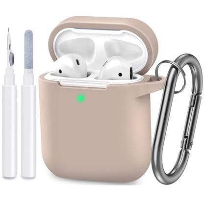 Compatible with AirPods Case Cover, Full Protective Silicone Skin Dust-Proof Designed for Apple AirPods 1st 2nd Generation with Keychain, Front LED Visible, Tan/Milk Tea - color: C-Milk Tea