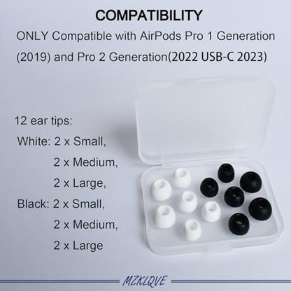 6 Pairs Replacement Ear Tips for AirPods Pro 1/2 Gen, Silicone Eartips with Noise Reduction Hole, White & Black S/M/L, Fit Charging Case