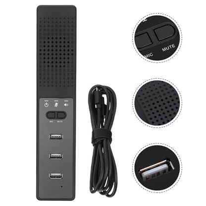 Portable USB Conference Microphone and Desktop Speaker with Stereo Effect, Black Abs Material Mini Laptop Speaker for Office and School Use, Compact Design with Enhanced Sound